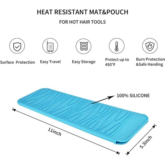 Silicone Heat Resistant Travel Mat Pouch for Hair Straighteners, Curling Irons, - Picture 2 of 7
